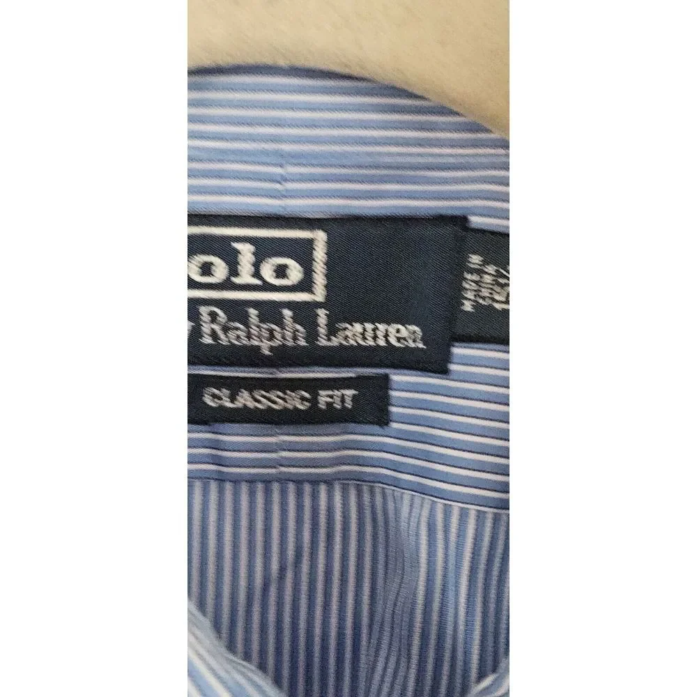 Polo‎ by Ralph Lauren CLASSIC FIT 32/33 blue white stripes button up shirt